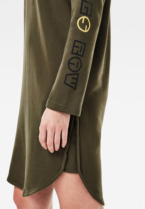 G-STAR - Sleeve print hooded sweat dress - olive 