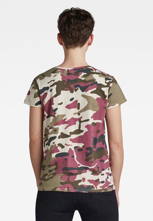 G-STAR - Allover camo print v-neck short sleeve top - multi