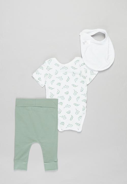 Superbalist Kids - Baby boys bodysuit, leggings & bib set - green & white