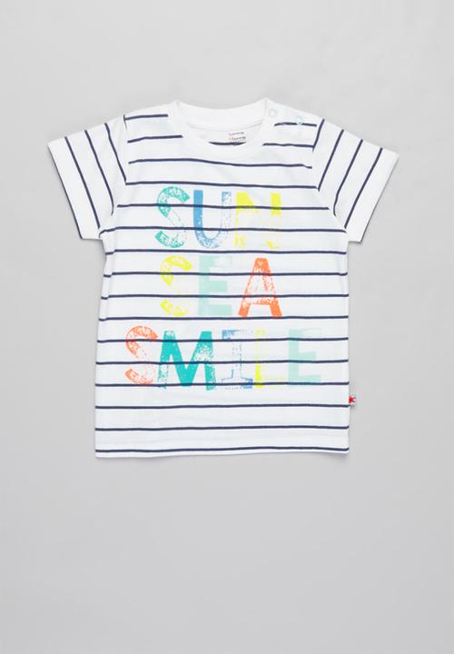 MINOTI - Girls stripe tee & shorts set - white & blue 