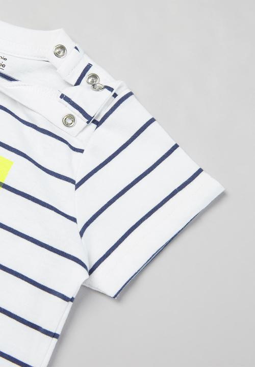 MINOTI - Girls stripe tee & shorts set - white & blue 