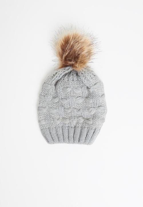 Baby Star - Single faux fur pom pom beanie - grey