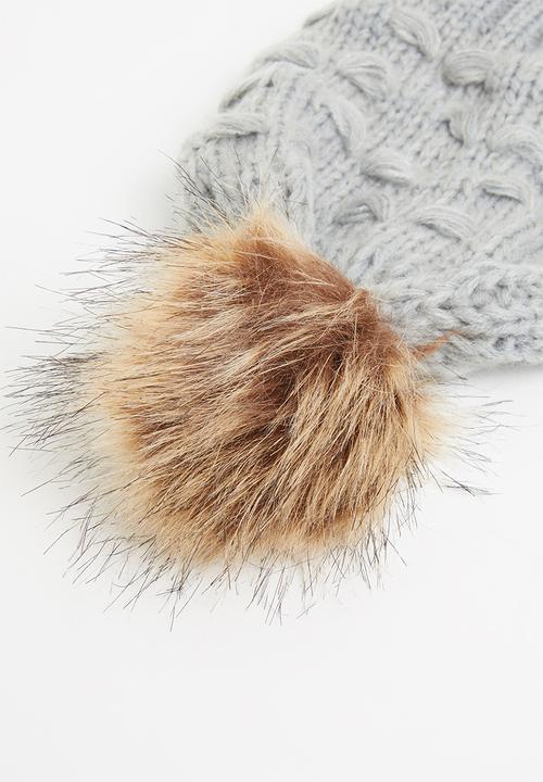 Baby Star - Single faux fur pom pom beanie - grey