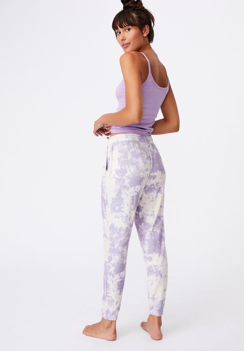 Cotton On - Super soft slim cuff pant - lilac marble tie dye