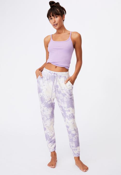 Cotton On - Super soft slim cuff pant - lilac marble tie dye