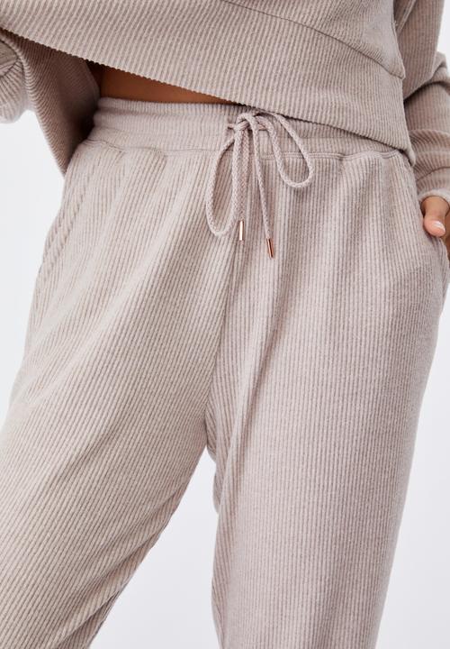 Cotton On - Super soft slim cuff pant - mushroom marle rib