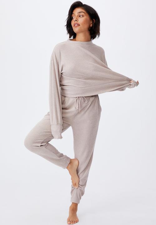 Cotton On - Super soft slim cuff pant - mushroom marle rib