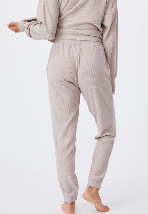 Cotton On - Super soft slim cuff pant - mushroom marle rib