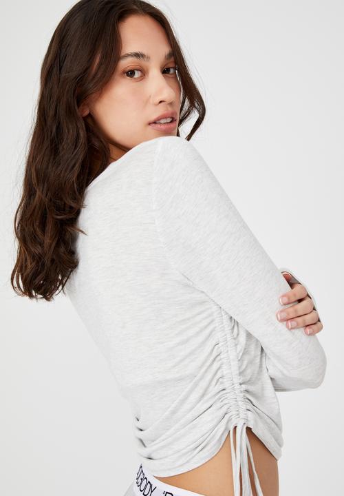 Cotton On - Sleep recovery side tie long sleeve top - soft grey marle