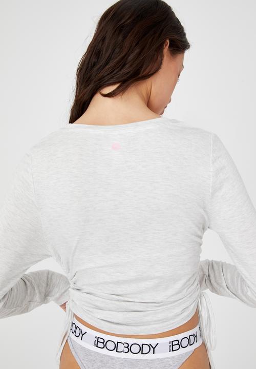 Cotton On - Sleep recovery side tie long sleeve top - soft grey marle