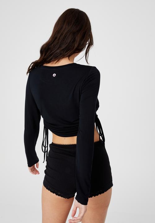 Cotton On - Sleep recovery side tie long sleeve top - black