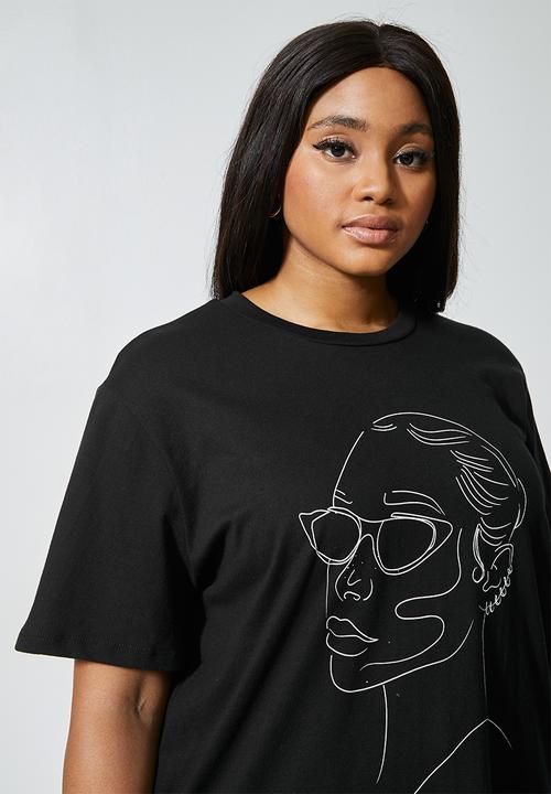 Superbalist - Cat eye shades print slogan tee - black