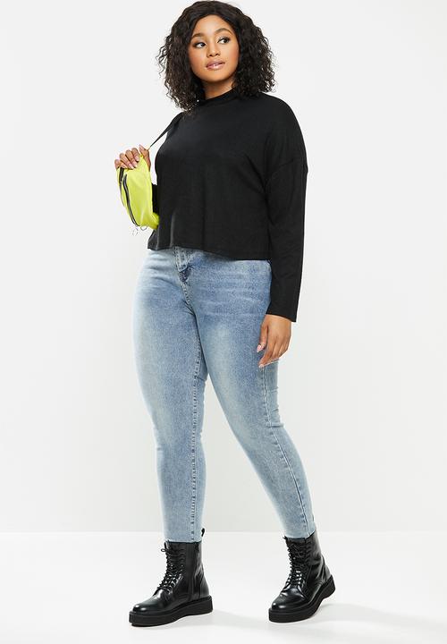 Blake - Soft touch cropped turtleneck top - black
