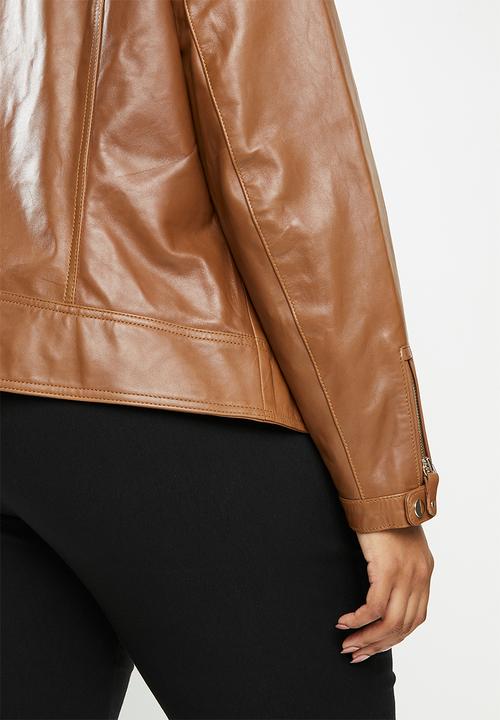 Violeta by Mango - Plus Leather Jacket chelasea - medium brown