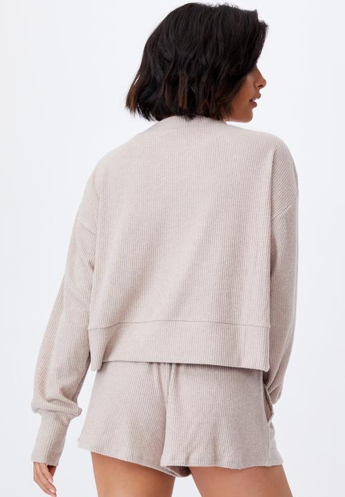 Cotton On - Super soft long sleeve crew - mushroom marle rib