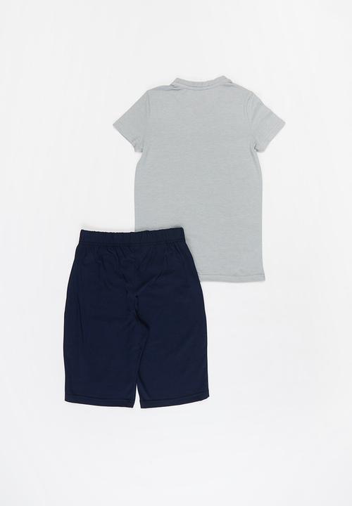 Rebel Republic - Boys tee & shorts pj set - grey & navy 