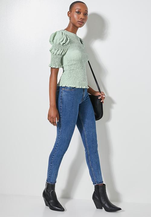 Superbalist - Hi neck shirred top - green