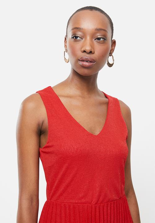 MANGO - Pleated midi dress - red 