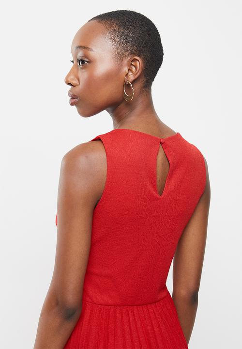 MANGO - Pleated midi dress - red 