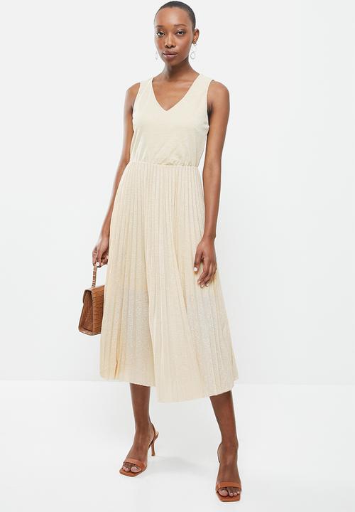 MANGO - Pleated midi dress - beige 