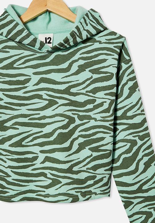 Free by Cotton On - Serena crop hoodie - duck egg/ tiger stripe