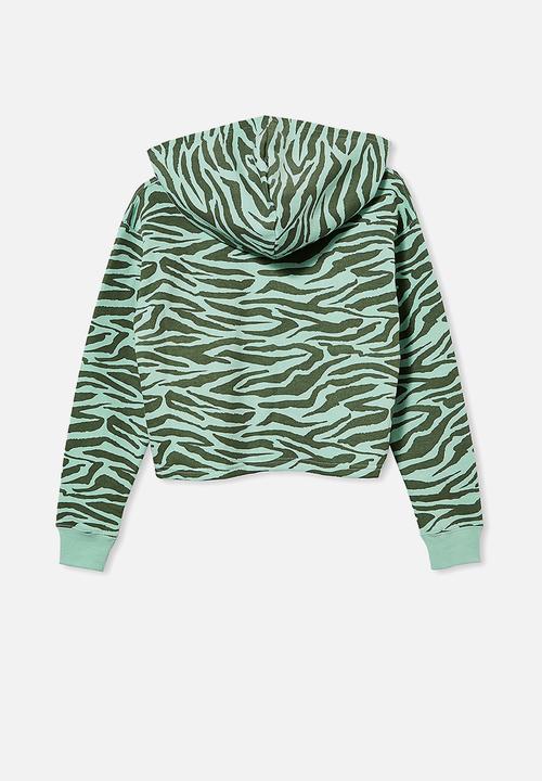 Free by Cotton On - Serena crop hoodie - duck egg/ tiger stripe
