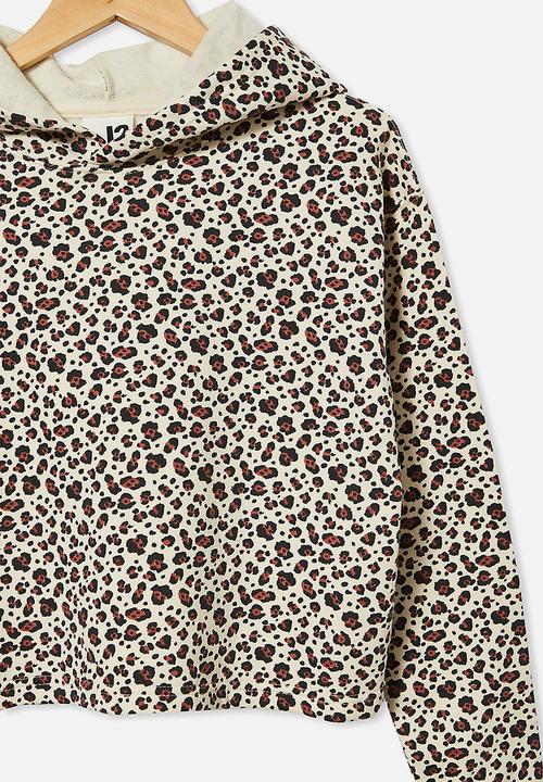 Free by Cotton On - Serena crop hoodie - dark vanilla snow leopard