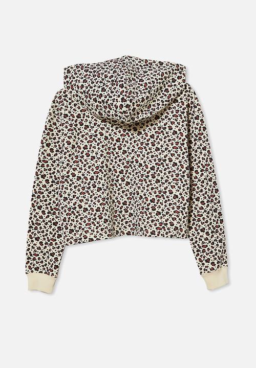 Free by Cotton On - Serena crop hoodie - dark vanilla snow leopard