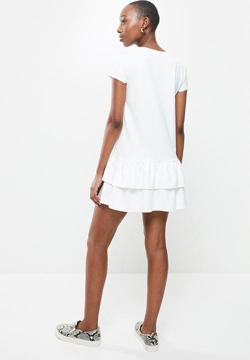 MANGO - Short ruffled dress - white