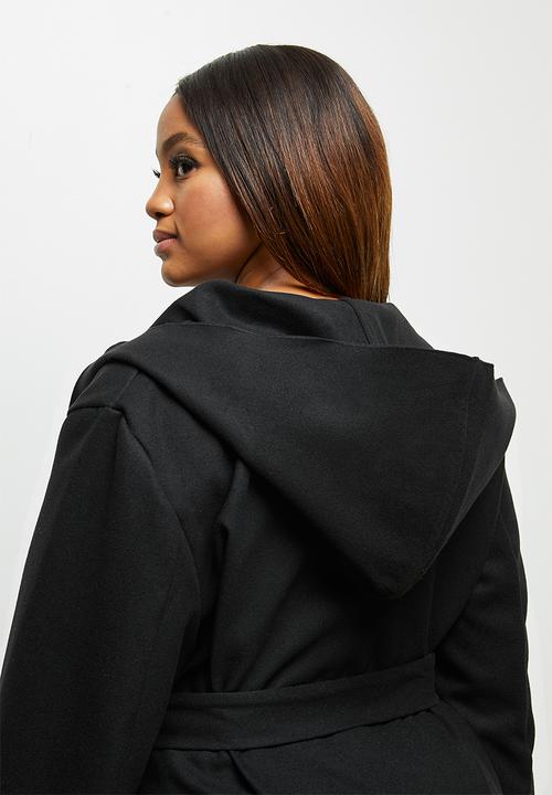 edit Plus - Hooded belted coat - black