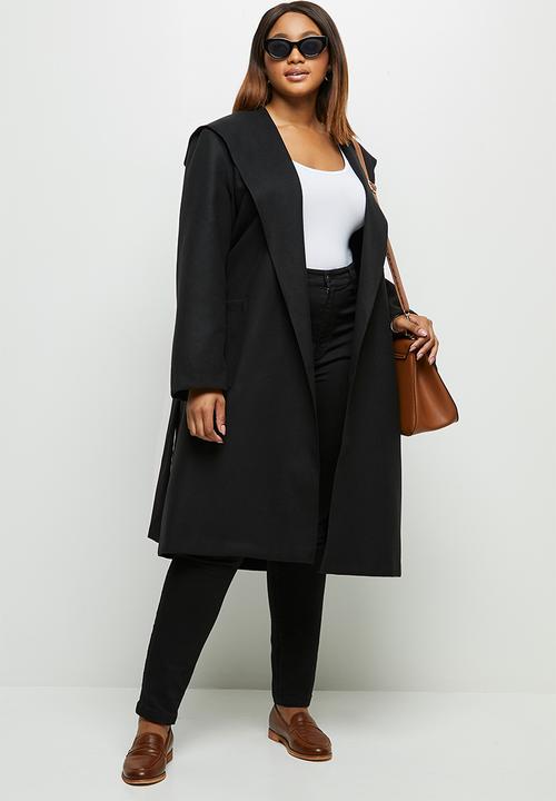 edit Plus - Hooded belted coat - black