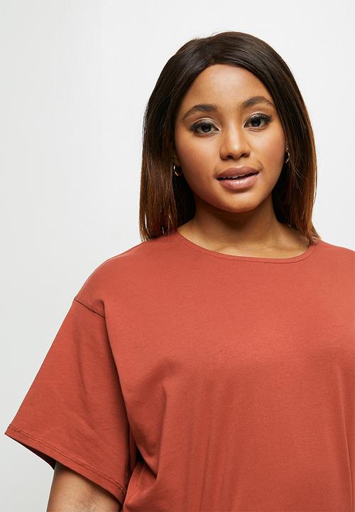 edit Plus - Tiered belted combo dress - tobacco