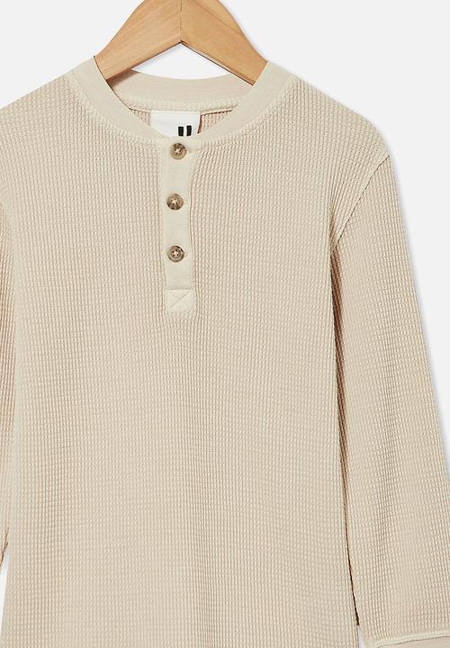 Cotton On - Owen long sleeve waffle tee - beige 