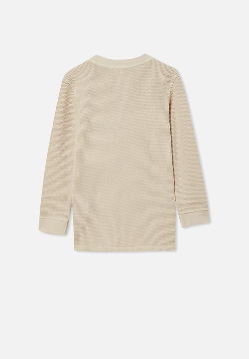 Cotton On - Owen long sleeve waffle tee - beige 