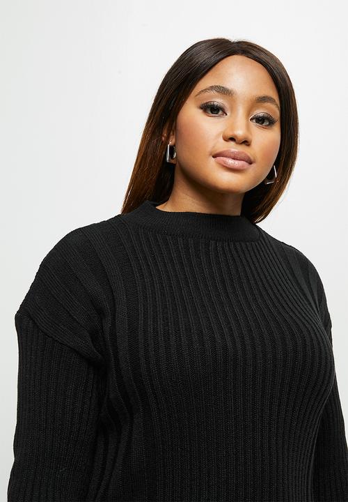 edit Plus - Ribbed tunic dress - black