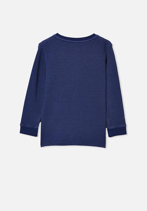 Cotton On - Owen long sleeve waffle tee - navy 