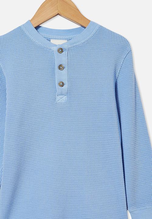 Cotton On - Owen long sleeve waffle tee - dusk blue