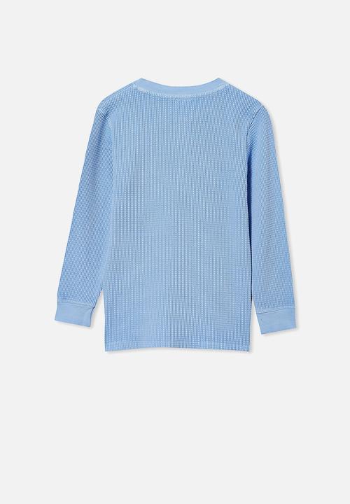 Cotton On - Owen long sleeve waffle tee - dusk blue