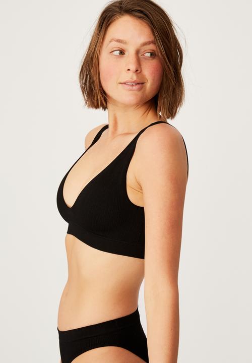 Cotton On - Seamfree plunge bralette - black