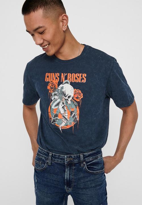 Only & Sons - Guns and roses life reg short sleeve nf -  blue
