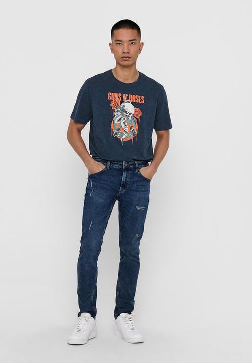 Only & Sons - Guns and roses life reg short sleeve nf -  blue