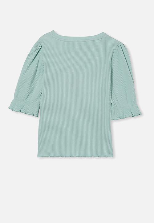 Free by Cotton On - Veronica rib trumpet sleeve top - duck egg