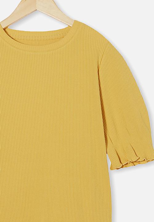 Free by Cotton On - Veronica rib trumpet sleeve top - honey gold