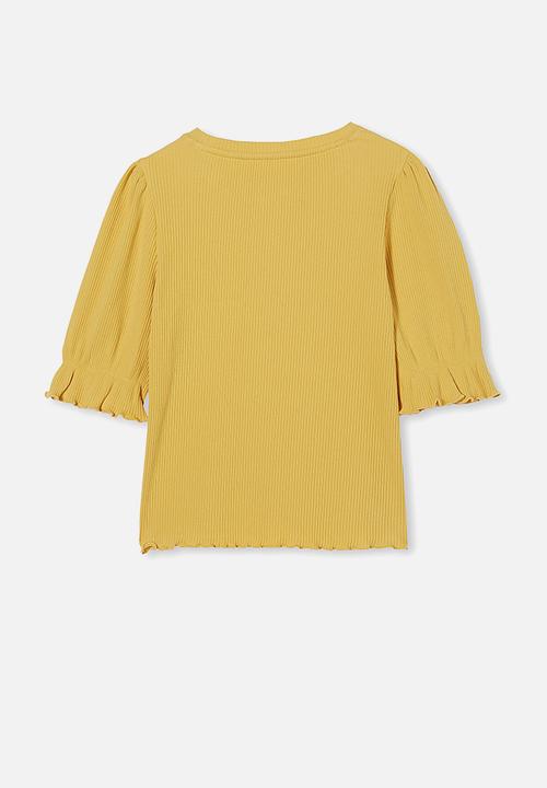 Free by Cotton On - Veronica rib trumpet sleeve top - honey gold