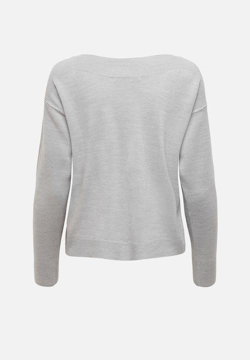 ONLY - Amalia long sleeve boatneck pullover knit - grey