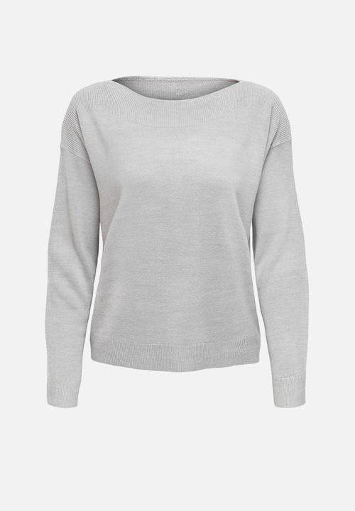 ONLY - Amalia long sleeve boatneck pullover knit - grey