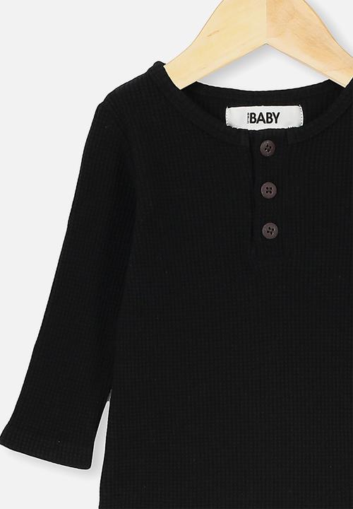 Cotton On - The long sleeve waffle bubbysuit - black