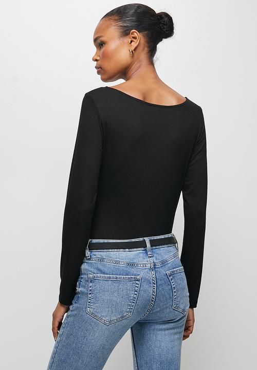 edit - Long sleeve basic square neck tee - black