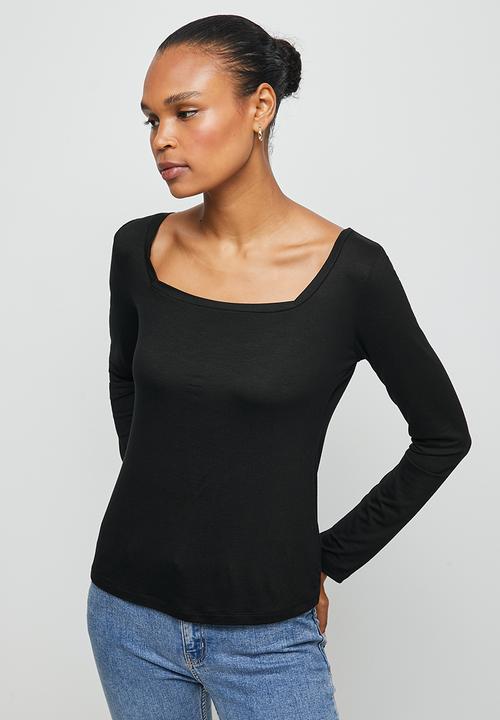 edit - Long sleeve basic square neck tee - black