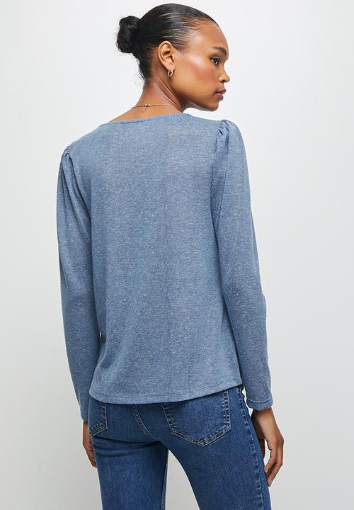 edit - Round neck mutton slv  tee - light blue